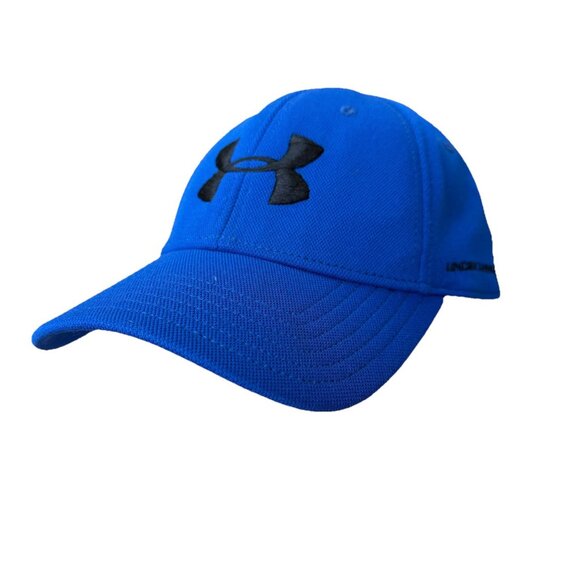 Under Armour Hat Blue Embroidered Fitted Black Logo Pro Fit Cap - Men M/L - Picture 1 of 7